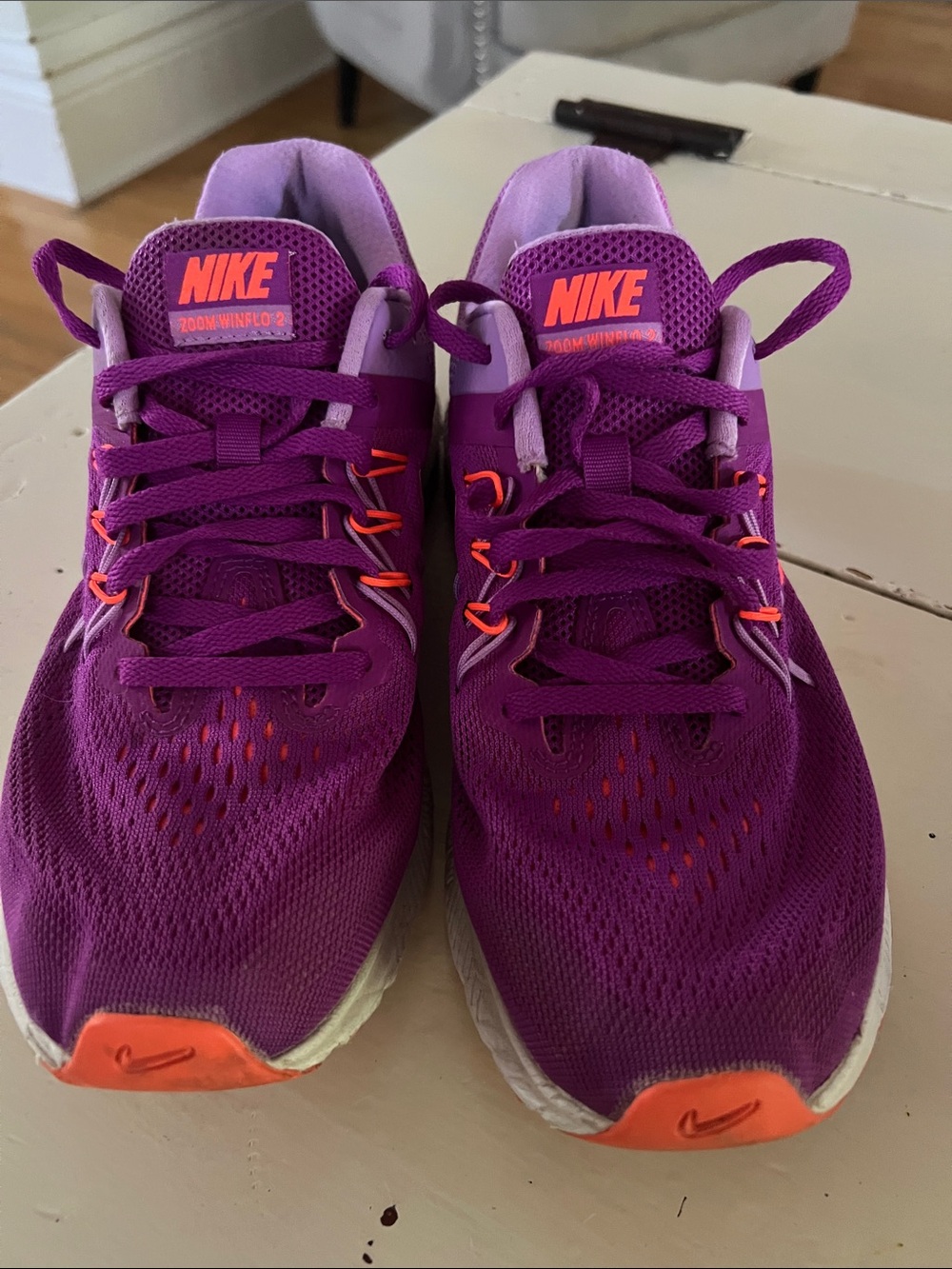 Nike Women's Purple Running Sneakers with Orange Accents